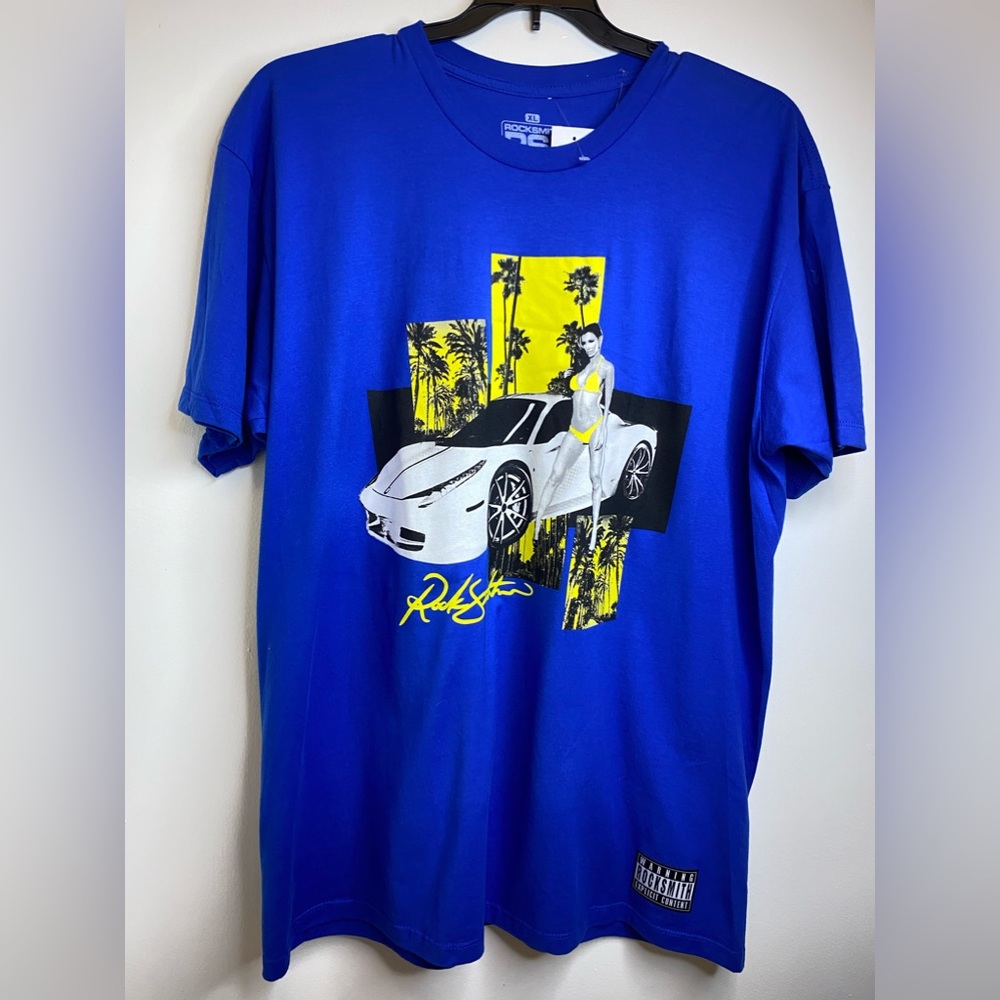 RockSmith Graphic T Shirt Men  XL Blue Cotton Car Bikini Girl